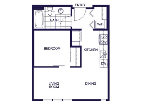 Floor plan for 1 bed, 1 bath, 460 sqft